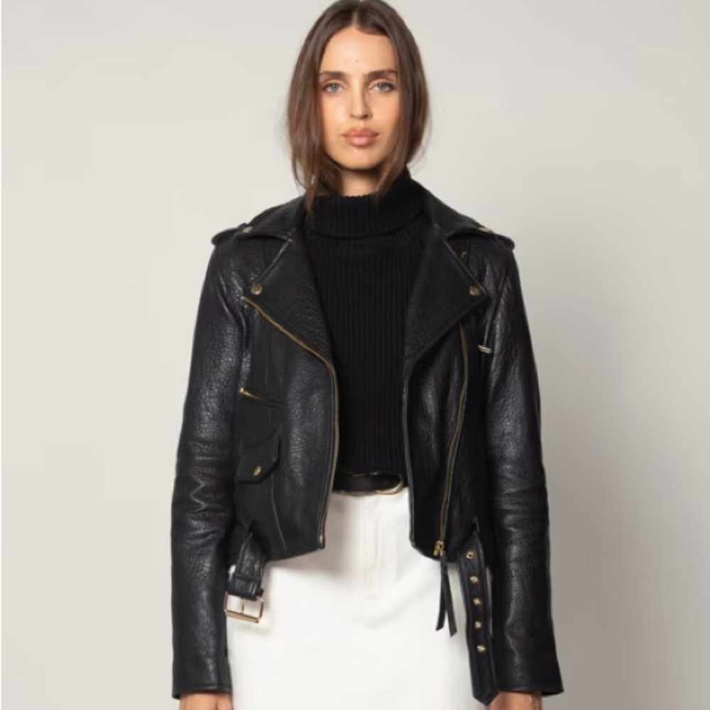 Cleobella Asher Black Leather Jacket, sz S